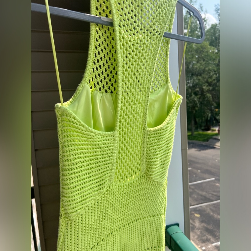 🆕Rachel Zoe Neon Lime Crochet Knit Maxi Dress Size S Boho Resort Beach Cover-Up - Picture 8 of 15